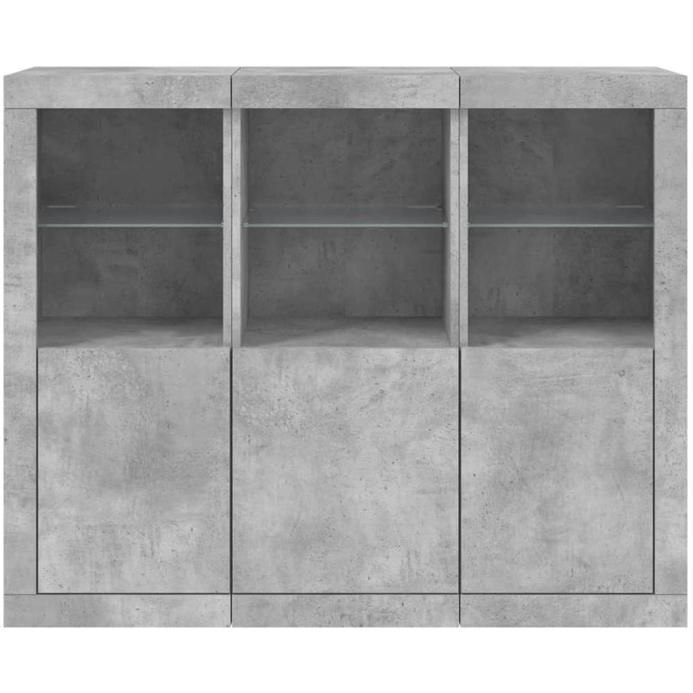 vidaXL 3 Door 6 Shelf Concrete Grey Sideboard with LED Lights 3 Pack Image 3
