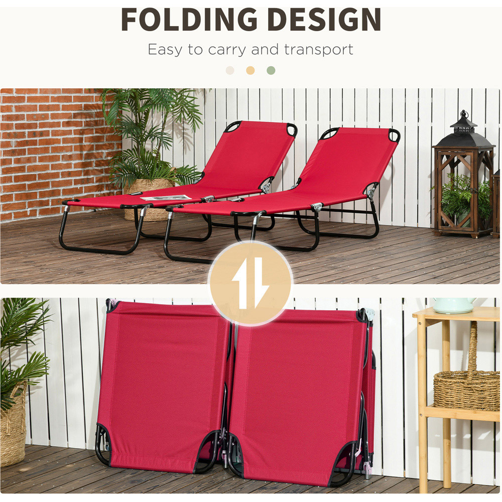 Outsunny Set of 2 Wine Red Adjustable Folding Sun Lounger Image 5