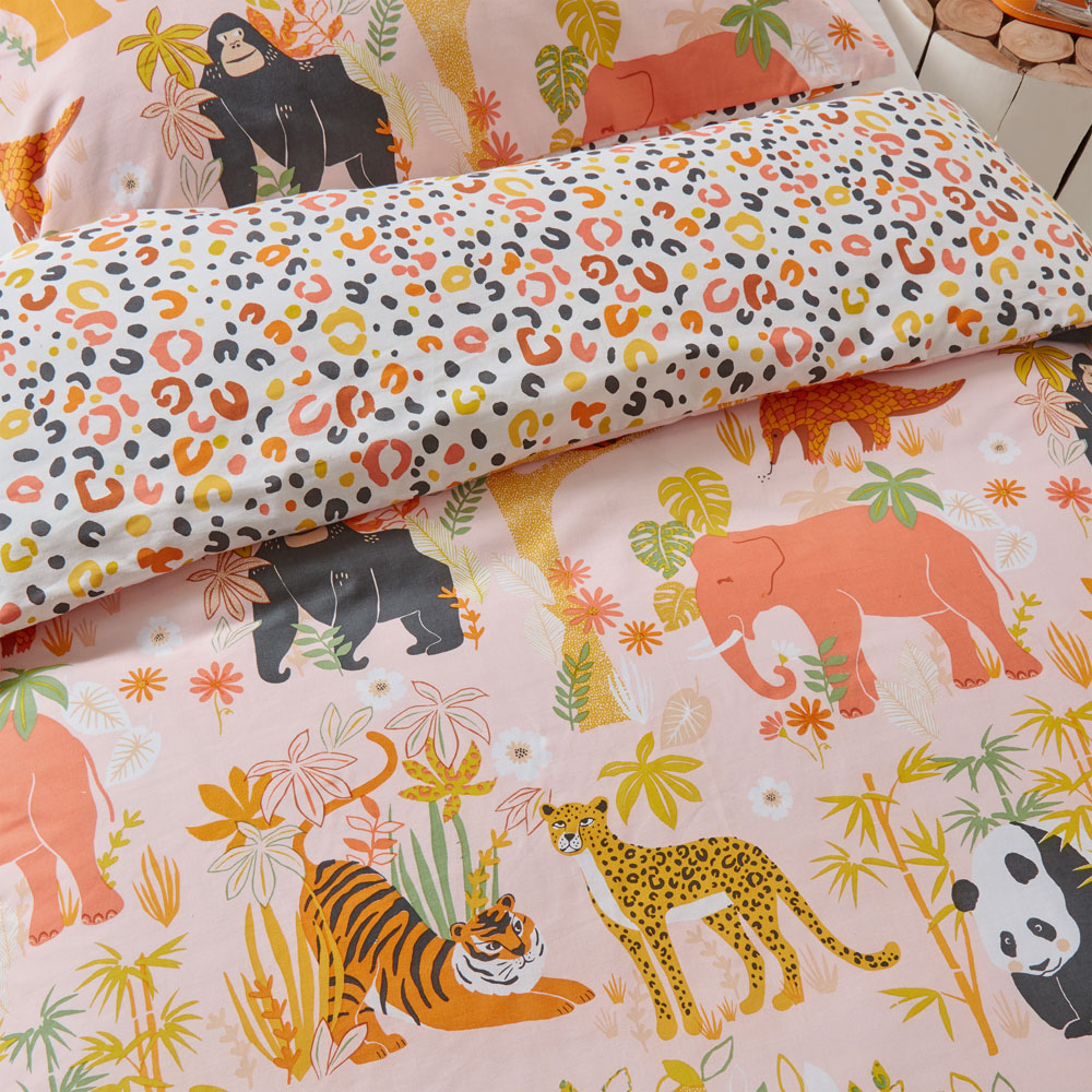 little furn. Double Pink Endangered Safari Animal Duvet Cover Set Image 3