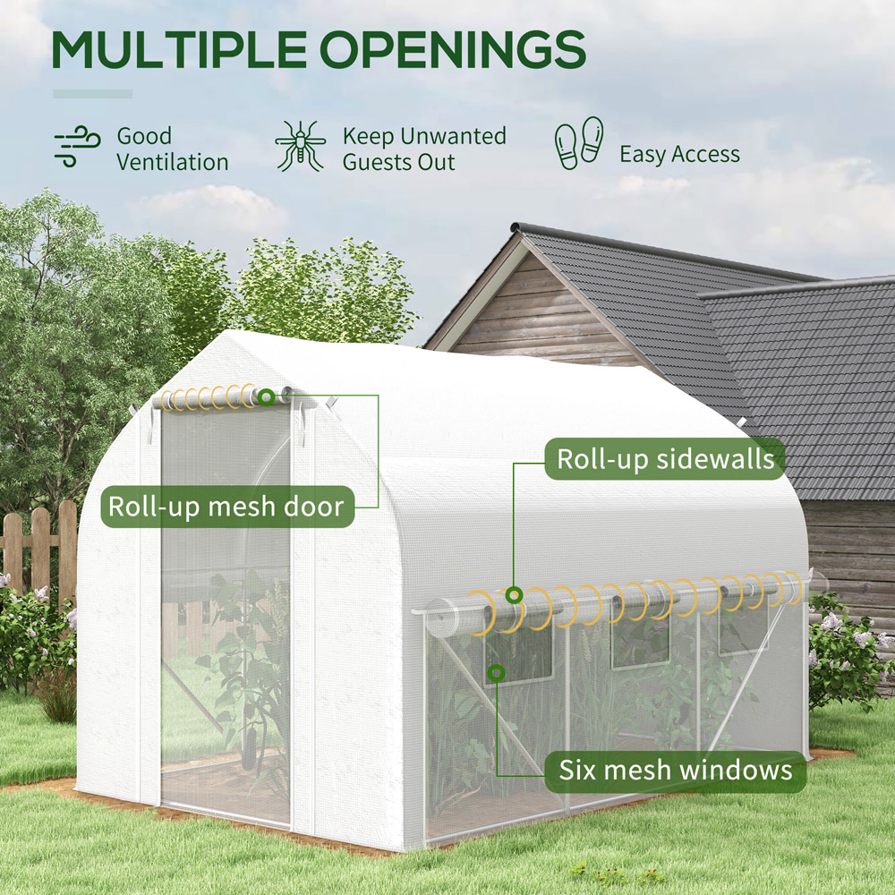 Outsunny White Plastic 9.8 x 6.6ft Walk In Polytunnel Greenhouse Image 7