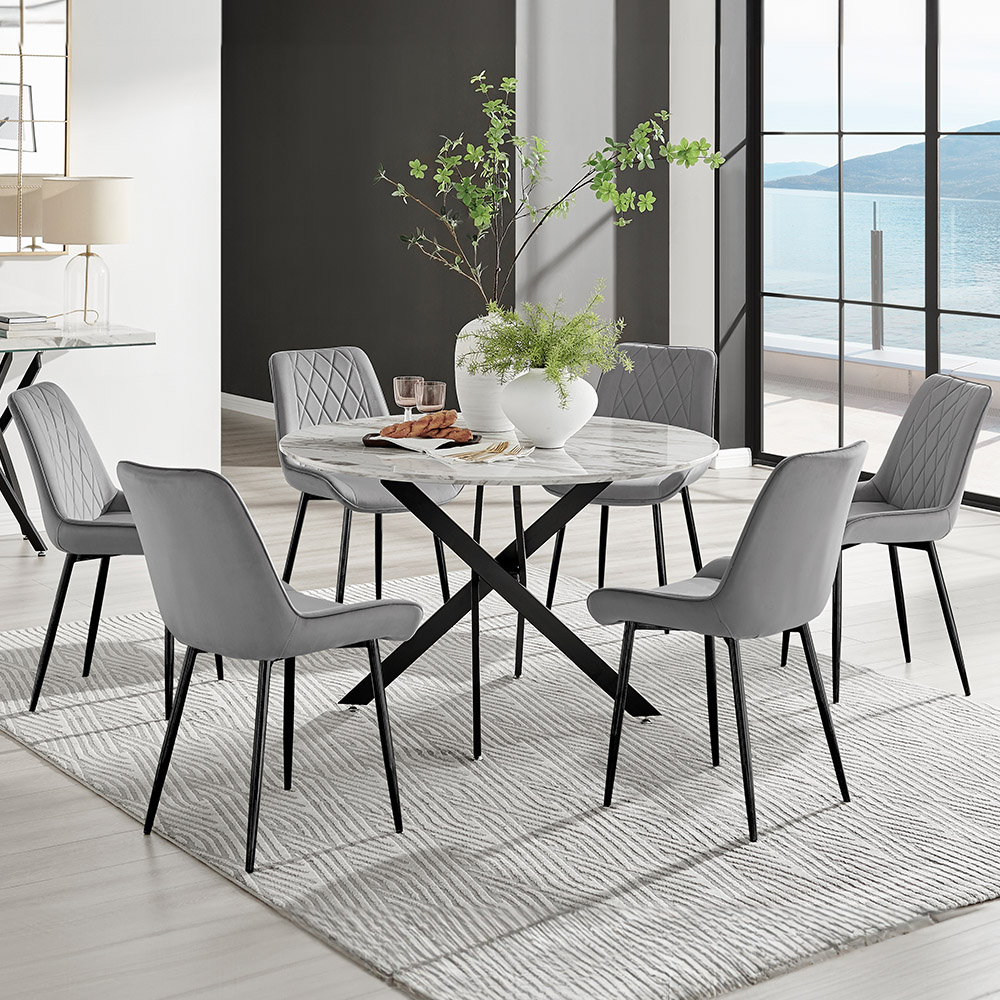 Furniturebox Arona Cesano Marble 6 Seater Round Dining Set White and Grey Image 1