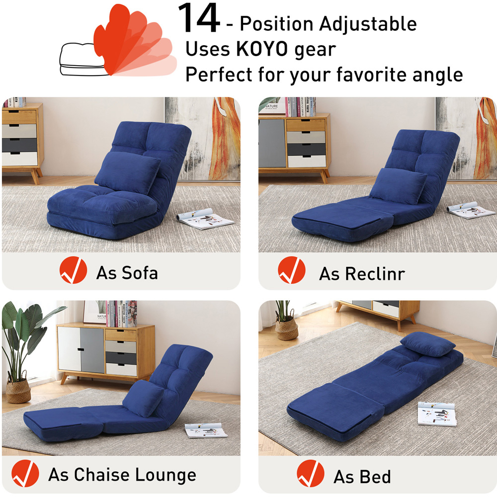 Furniture One Blue Foldable Floor Chair with Pillow Image 4