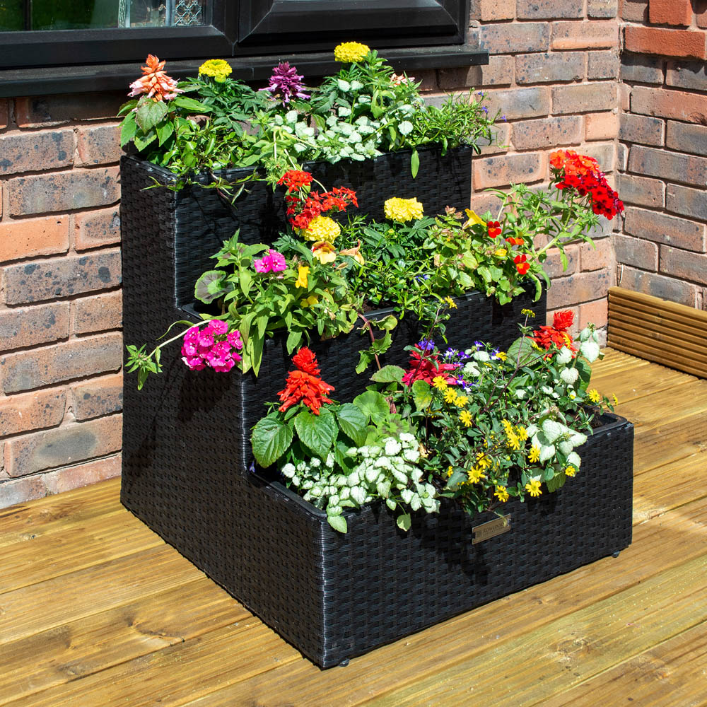 Rowlinson 3 Tier Black Rattan Planter Image 2
