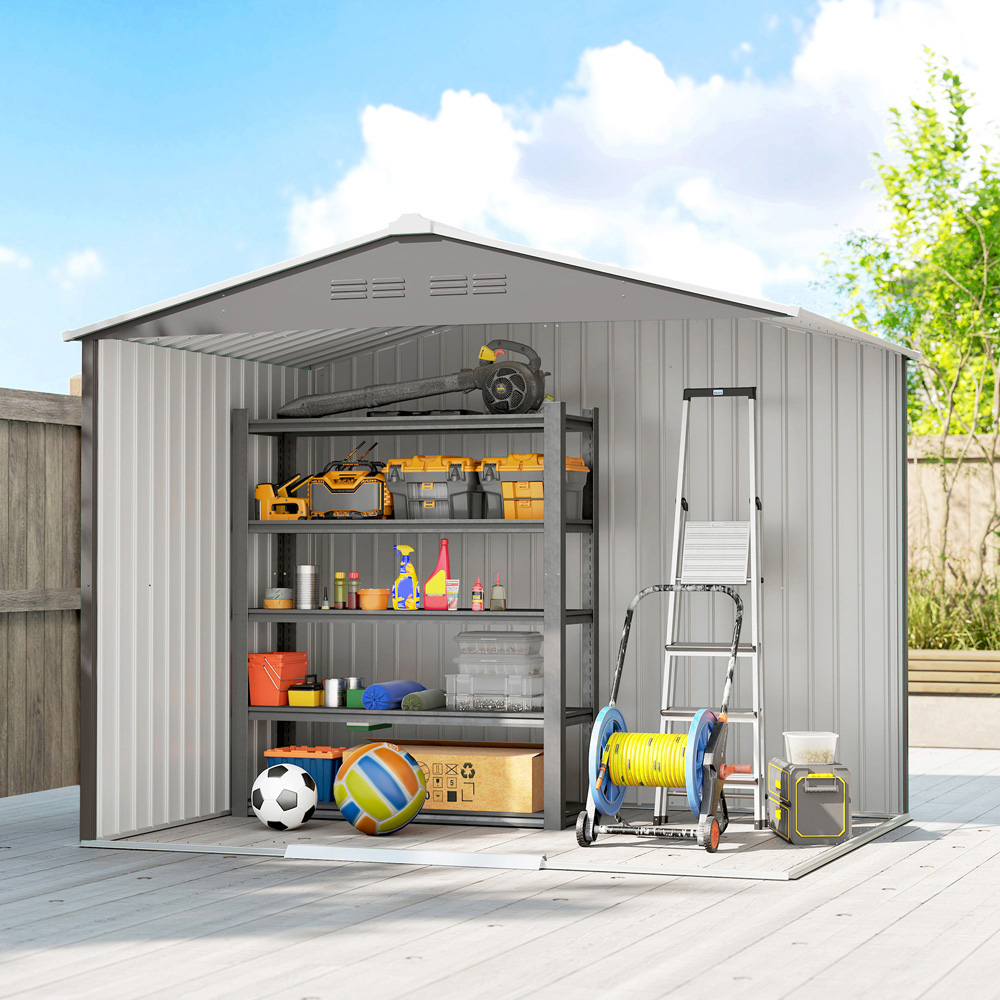Outsunny 7.4 x 5.3ft Light Grey Galvanised Steel Garden Storage Shed Image 4