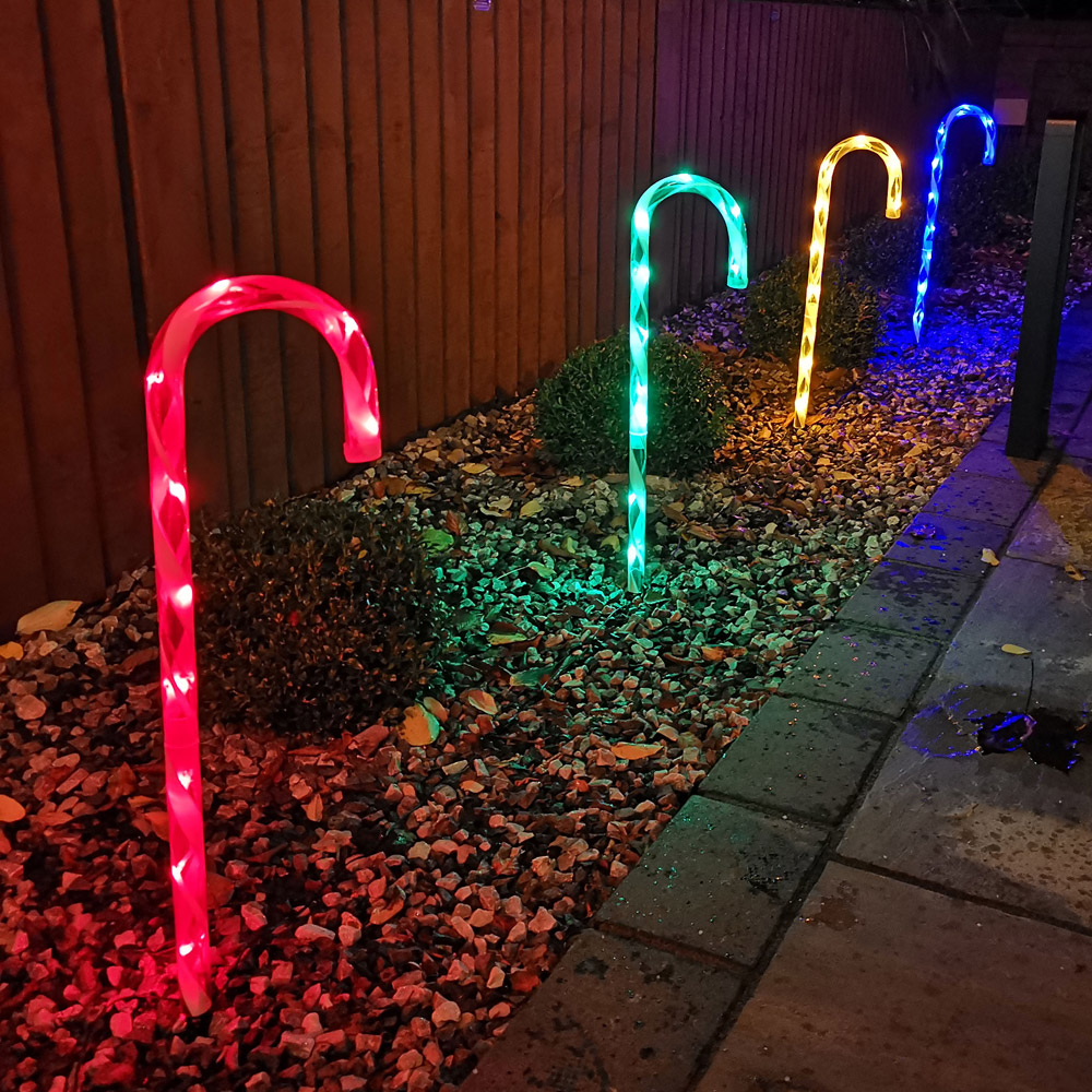 Samuel Alexander 4 Piece Multicolour LED Christmas Candy Cane Path Lights Set Image 1