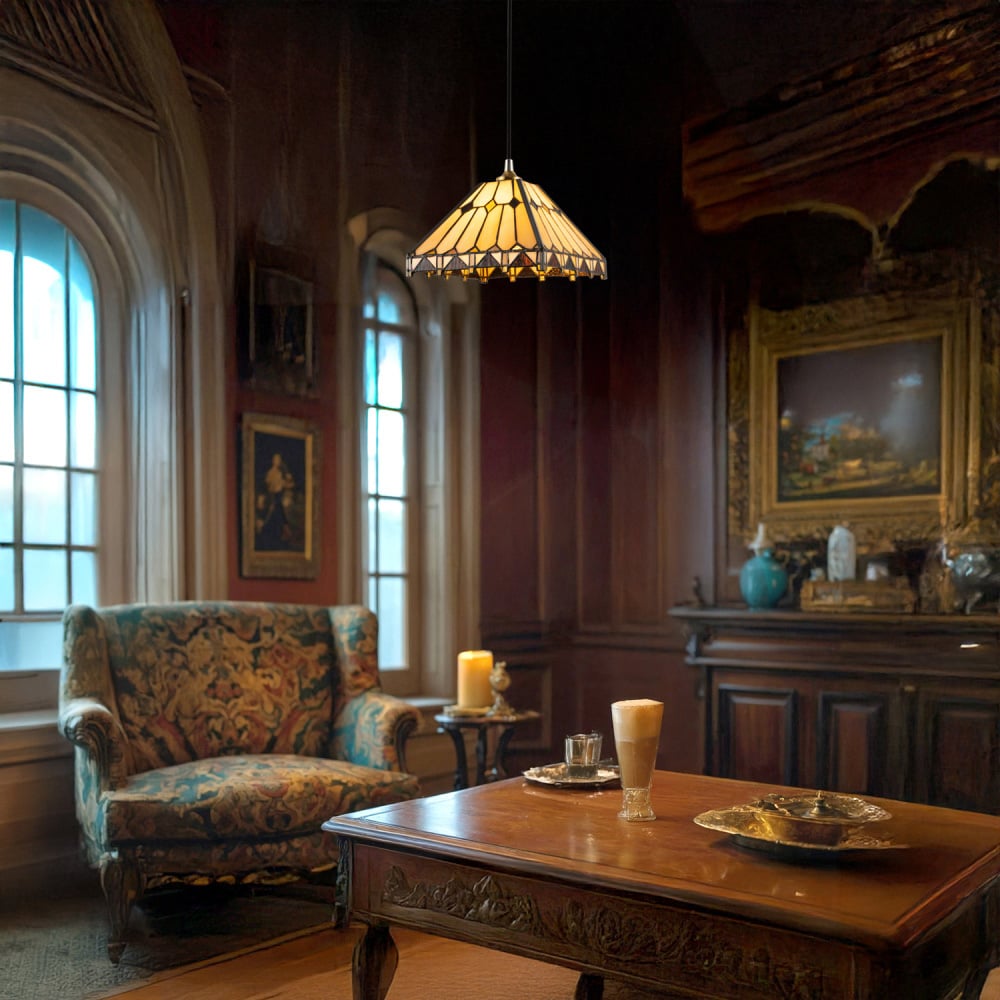 Happy Homewares Art Deco Amber Tiffany Pendant Shade Image 2