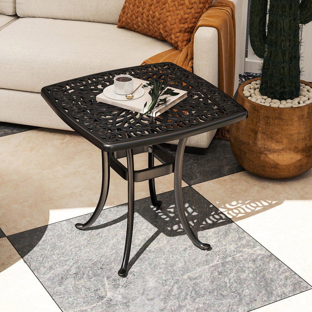 Outsunny Aluminium Garden Side Table with Umbrella Hole Black Image 7