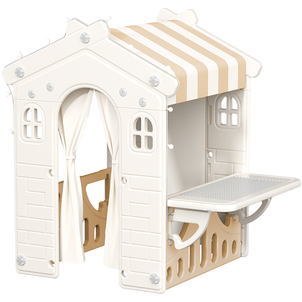 H&O Direct Kids Brown Plastic Cottage Playhouse with Curtains Image 1