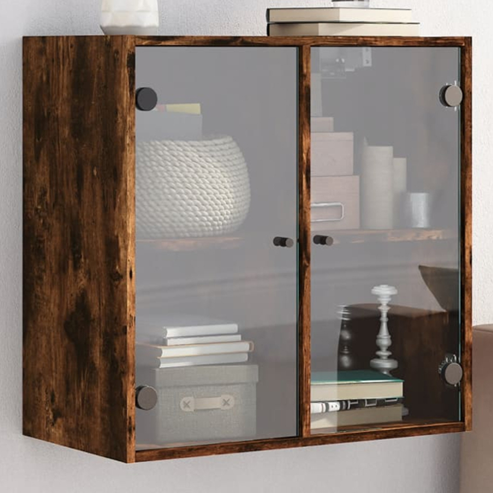 vidaXL 2 Door Smoked Oak Glass Wall Cabinet Image 1