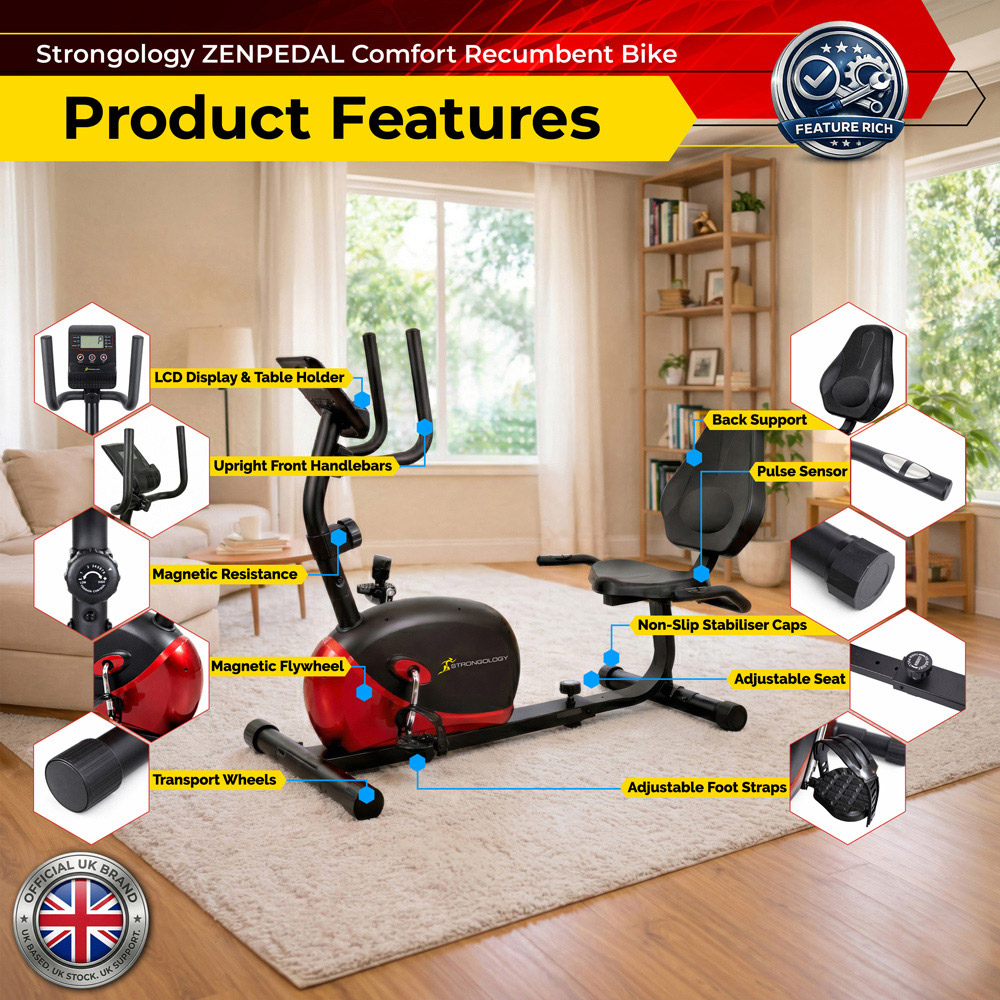 Strongology Zenpedal Magnetic Resistance Recumbent Exercise Bike with Smart LCD Display Image 2