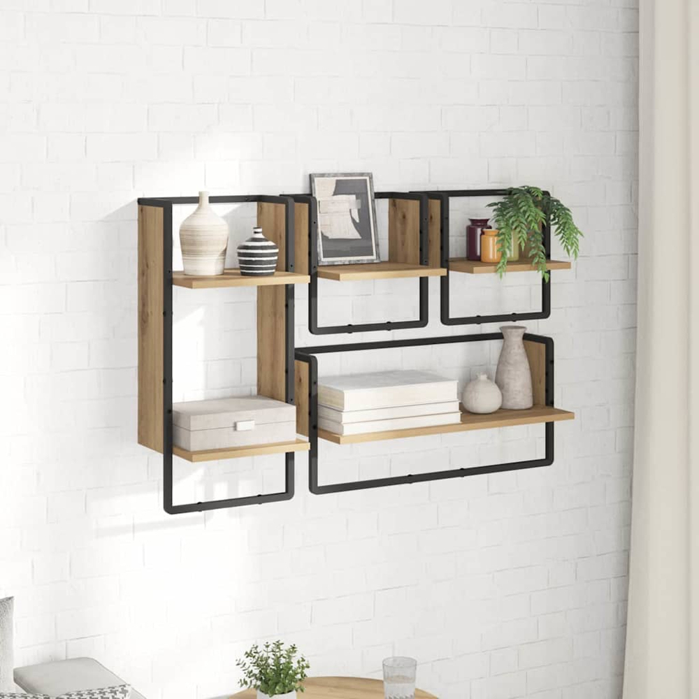 vidaXL 5 Shelf Artisan Oak Wall Shelf Set of 4 Image 2