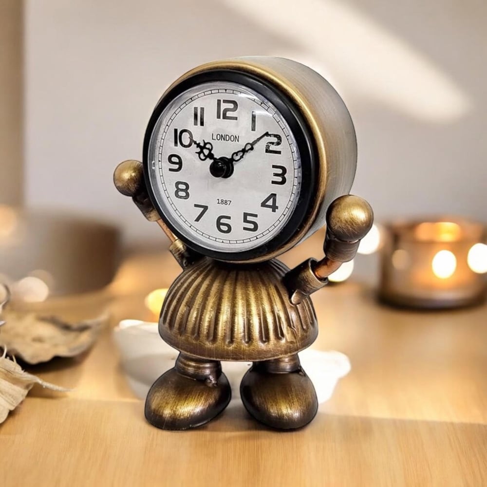 Acacia Home Gold Table Clock with Body Image 2
