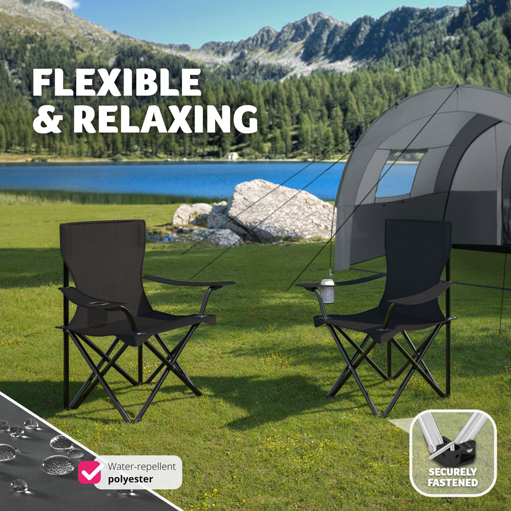 tectake 2 Piece Black Camping Chair Set Image 3