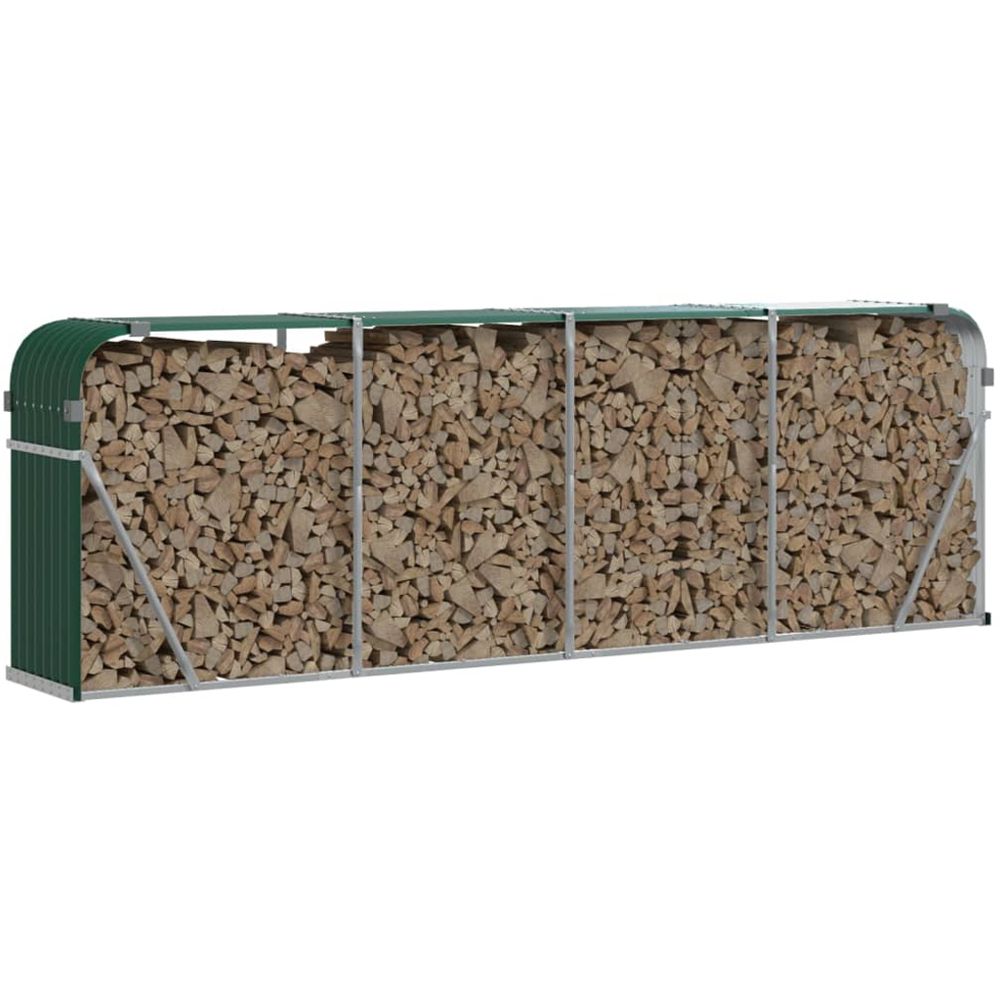 vidaXL Green Galvanised Steel Firewood Log Holder 100 x 300 x 45cm Image 2