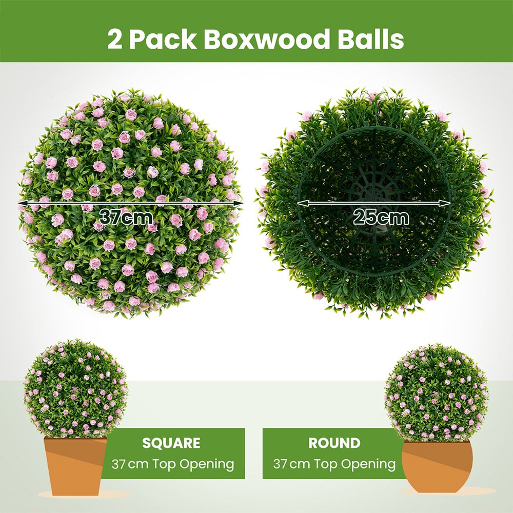 Costway 2 Piece Topiary Balls Artificial Plant with Pink Flowers Image 9