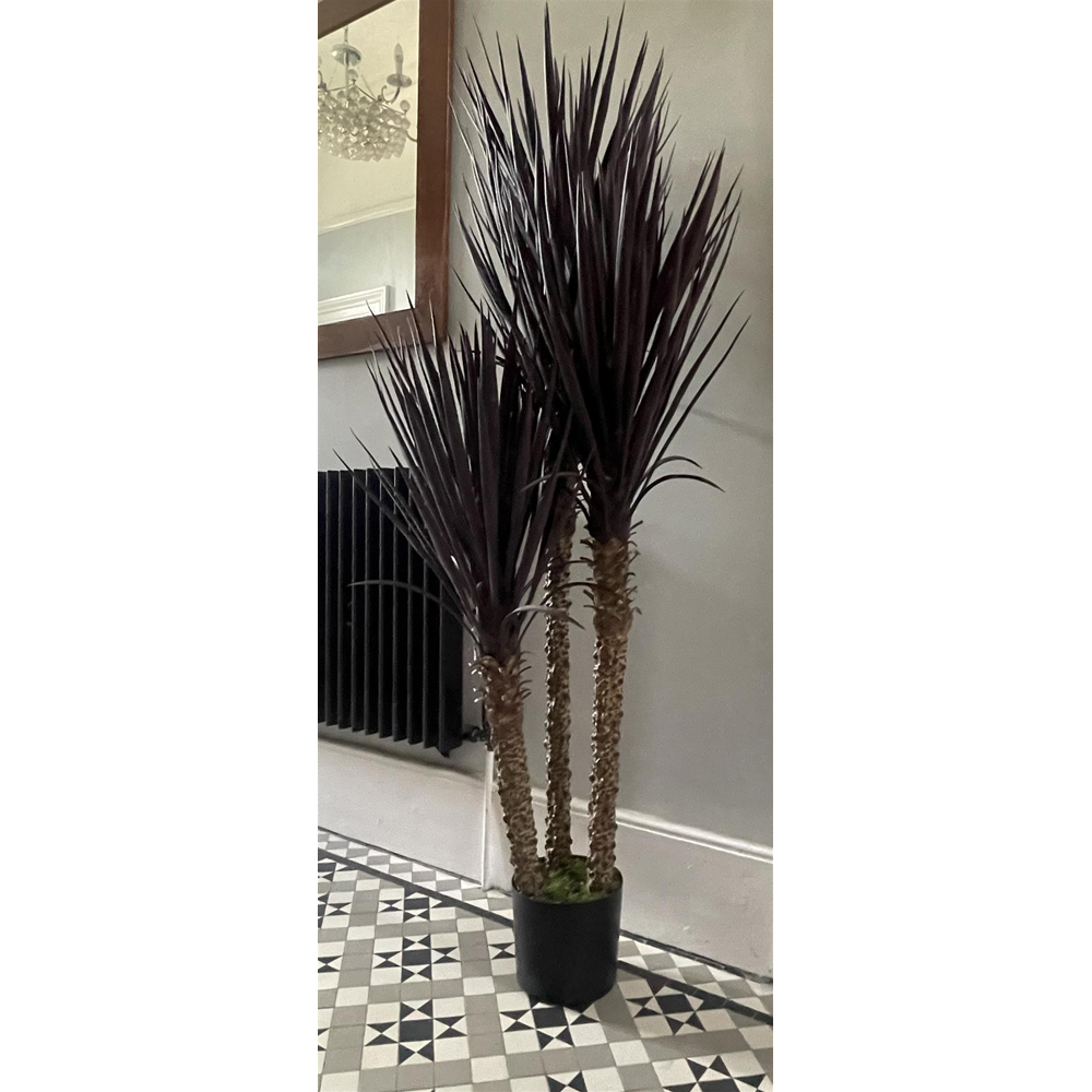 Leaf Dark Brown and Red XL Spiky Triple Yukka Artificial Tree Pot 5ft Image 6