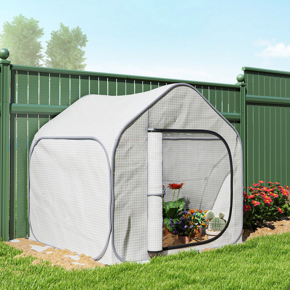 Outsunny White PE Cover 4.9 x 4.8ft Mini Pop Up Greenhouse with Zipper Door Image 2