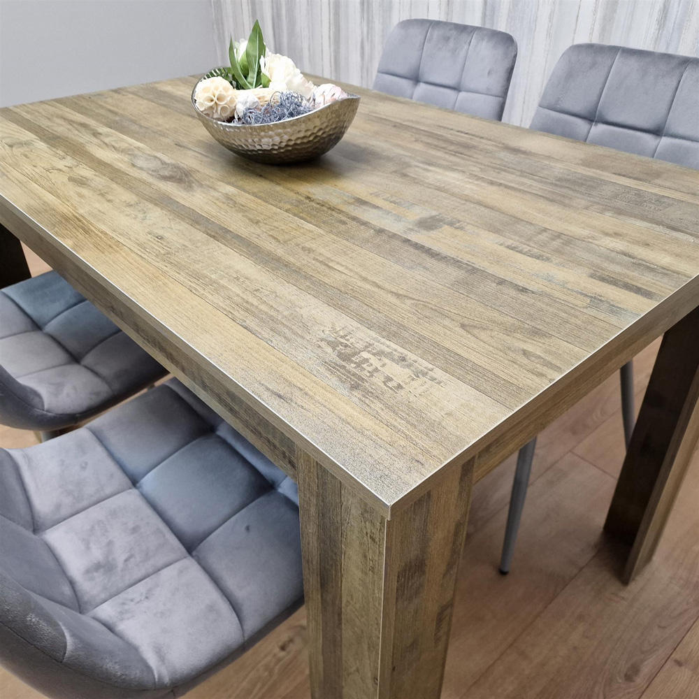 Portland 4 Seater Velvet Dining Set Rustic Effect and Grey Image 2