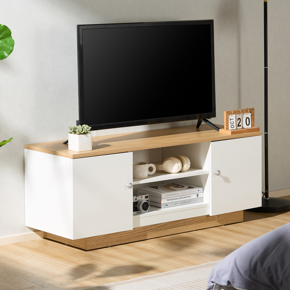 TTAP Venice White and Oak 2 Door 2 Shelf TV Cabinet  Image 5