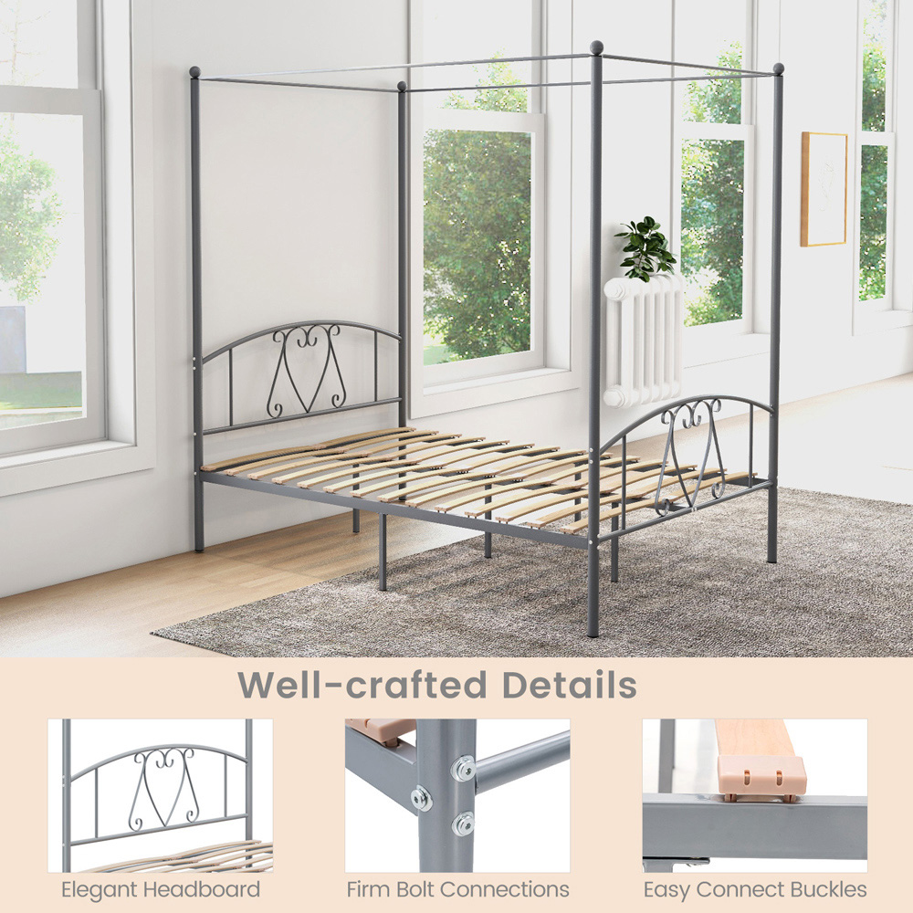 Costway Grey Double Size Metal Canopy Bed Frame Image 5