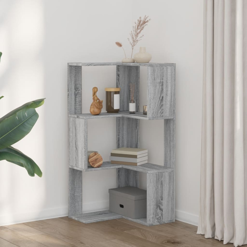 vidaXL 3 Shelf Grey Sonoma Corner Bookcase Image 7