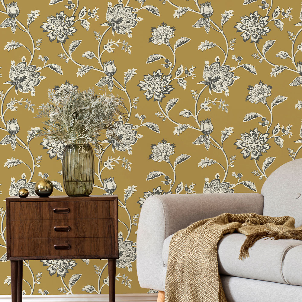 Fine Decor Juliette Floral Ochre Wallpaper Image 3