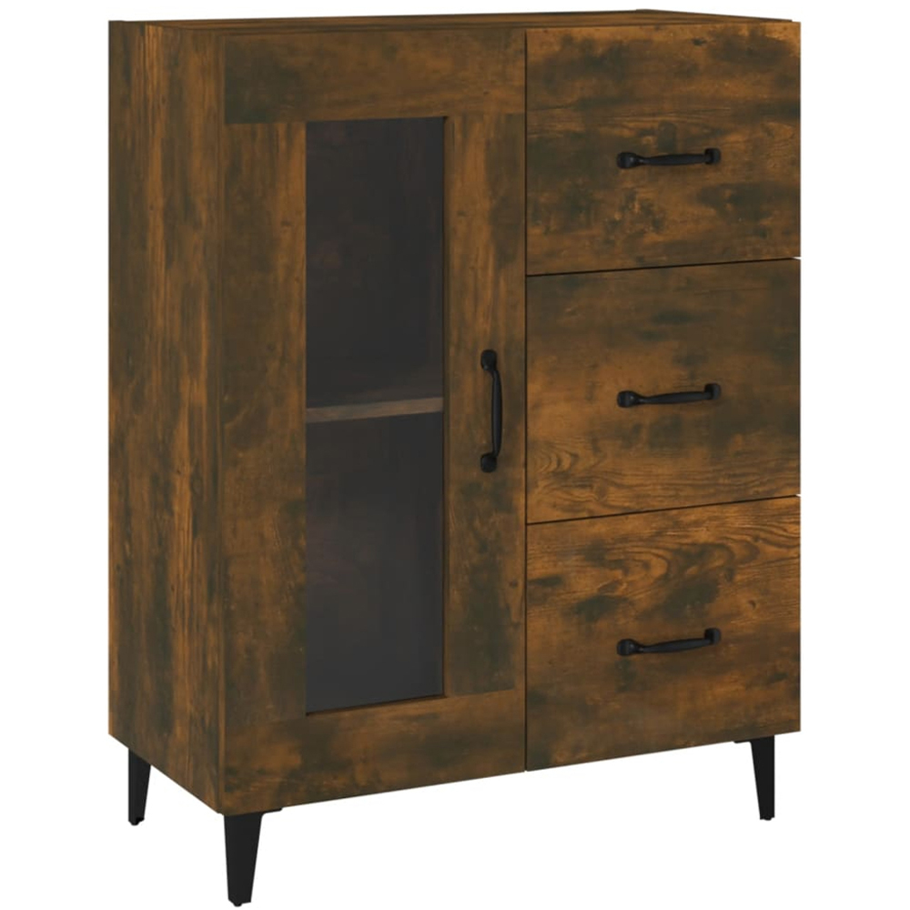 vidaXL Single Glass Door 3 Drawer Smoked Oak Sideboard Image 2