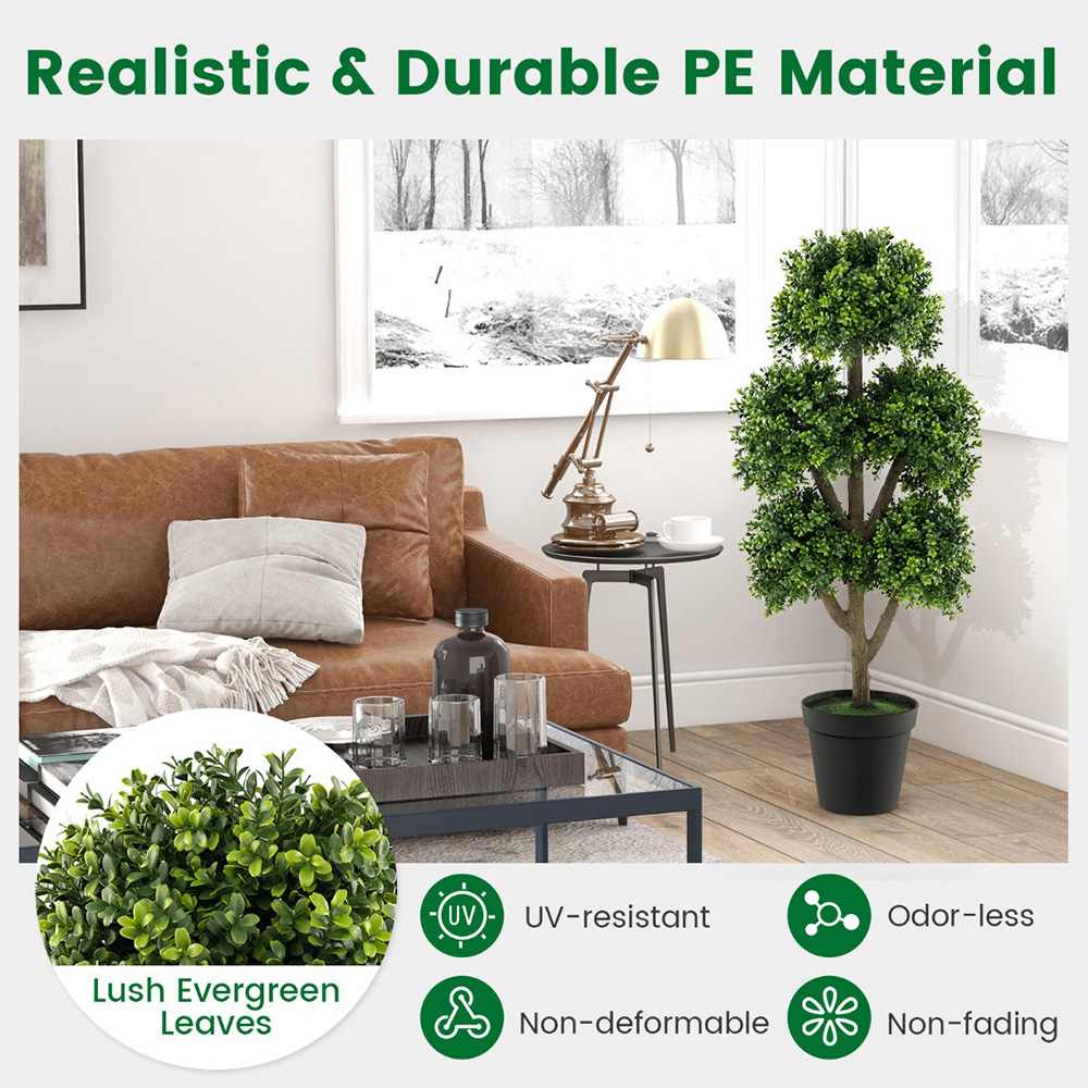 Costway Artificial Boxwood Ball Topiary Tree In Pot 4ft Image 5
