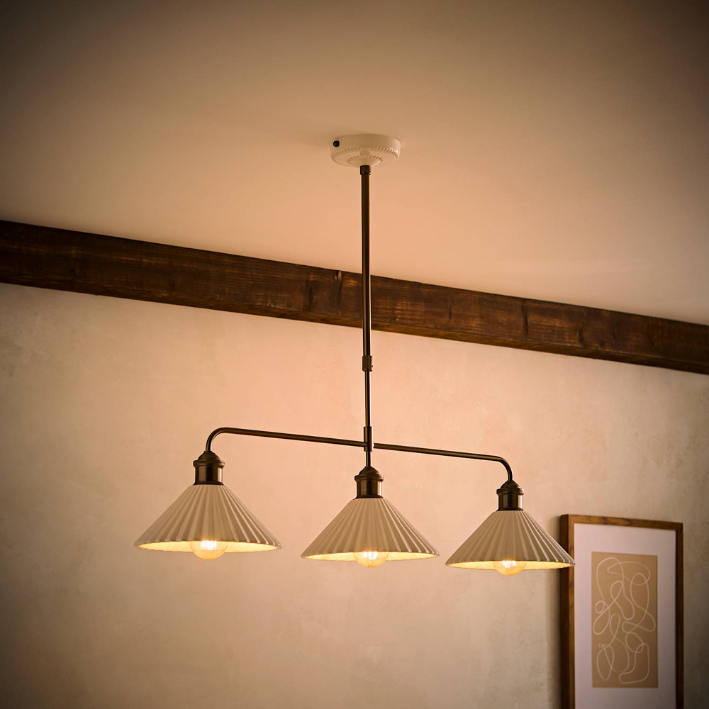 ValueLights Burford White Ceramic Shade 3 Drop Diner Bar LED Ceiling Pendant Light with Bulb Image 2