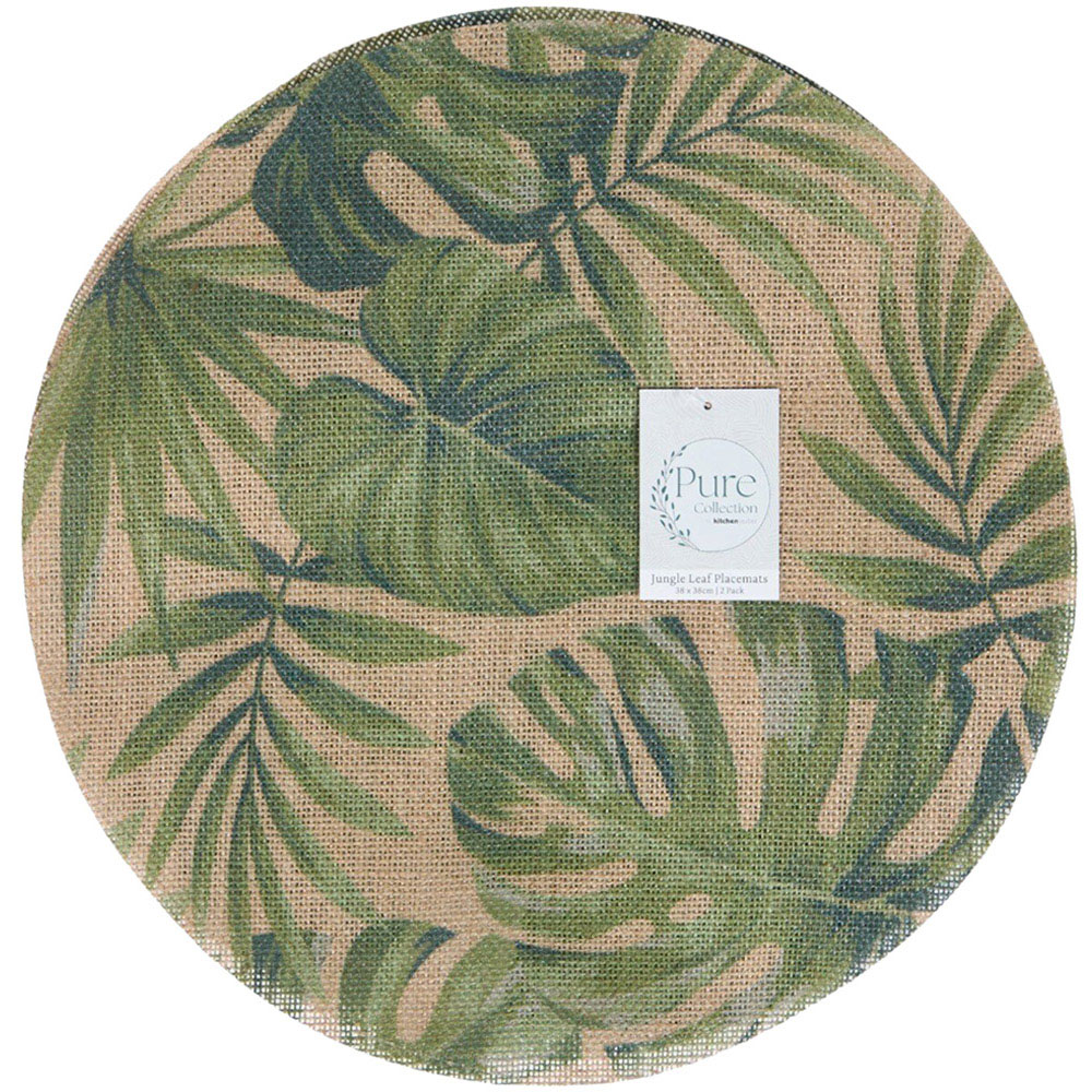Pack of 2 Round Jungle Leaf Placemats Green Image 1