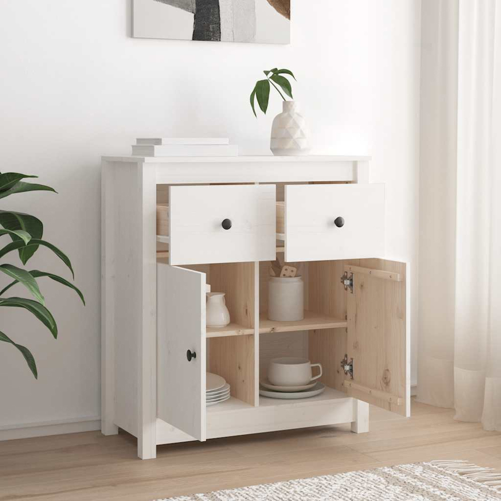 vidaXL 2 Door 2 Drawer White Solid Pine Wood Sideboard Image 8