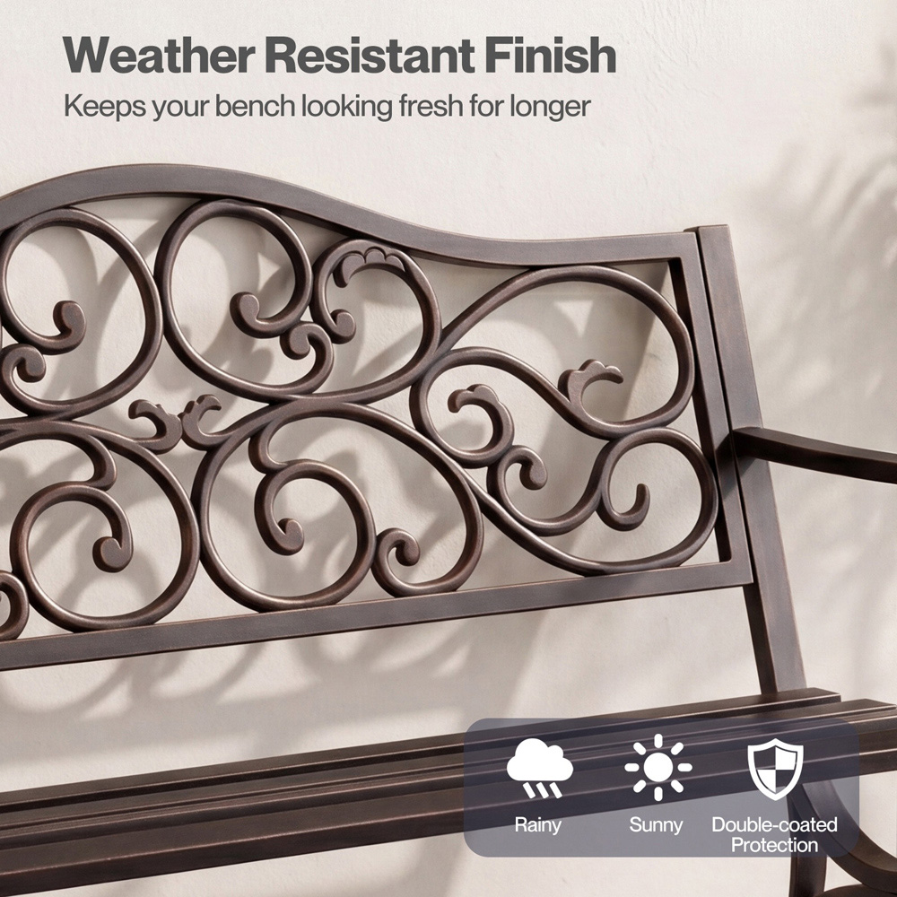 Levede 2-3 Seater Bronze Floral Metal Garden Bench Image 5