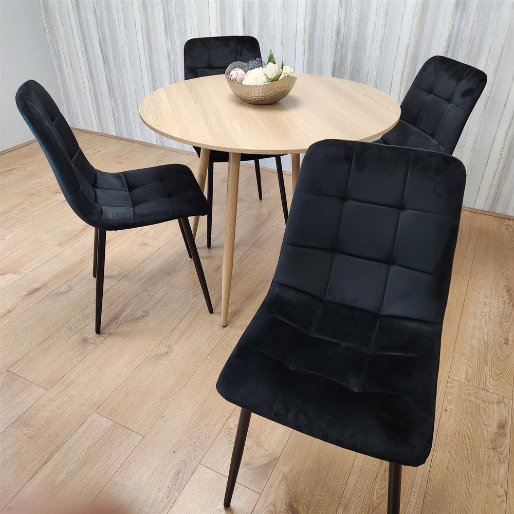 Portland 4 Seater Velvet Round Dining Set Wood Effect and Black Image 5