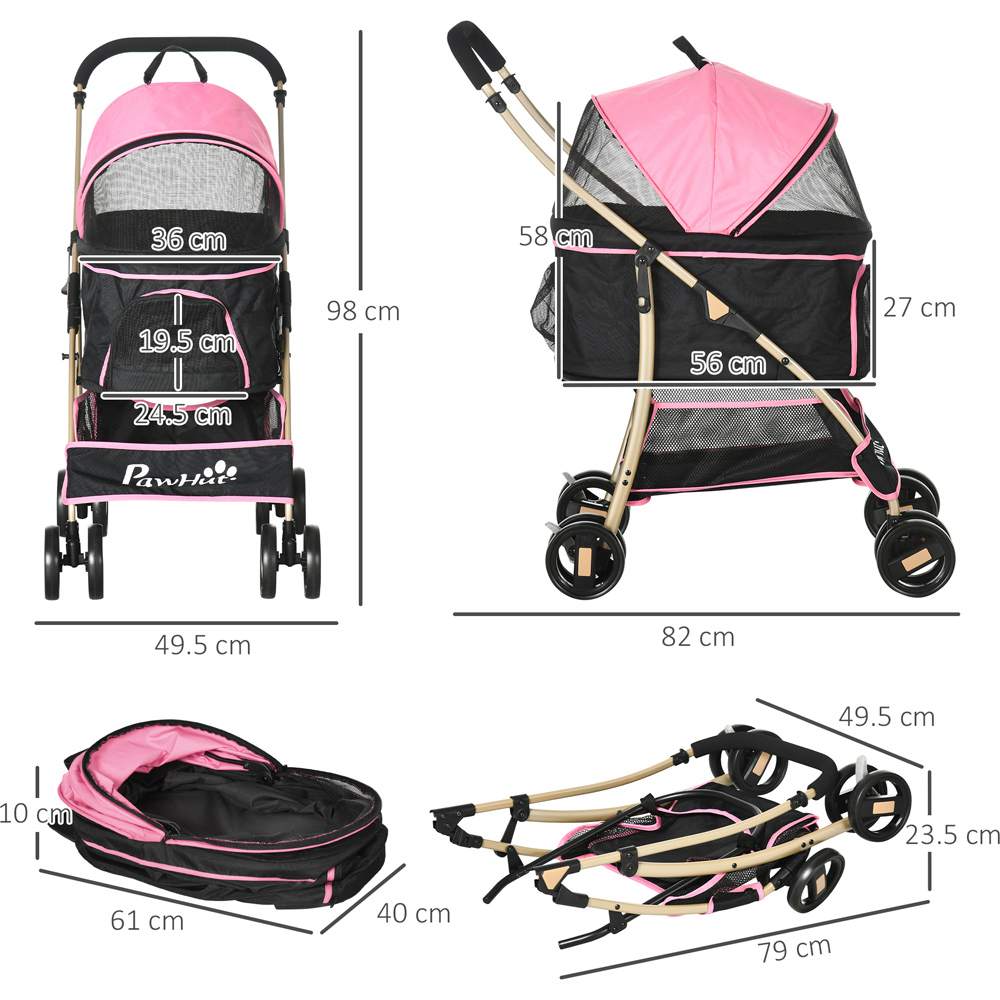 PawHut 3 in 1 Pink Pet Stroller Image 7