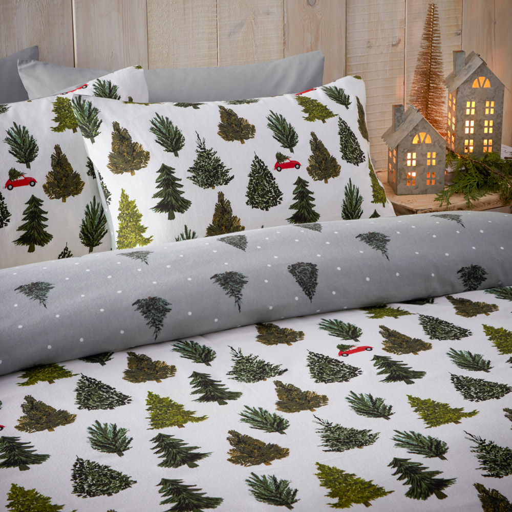 furn. Single Green Evergreen Brushed Cotton Duvet Cover Set Image 4
