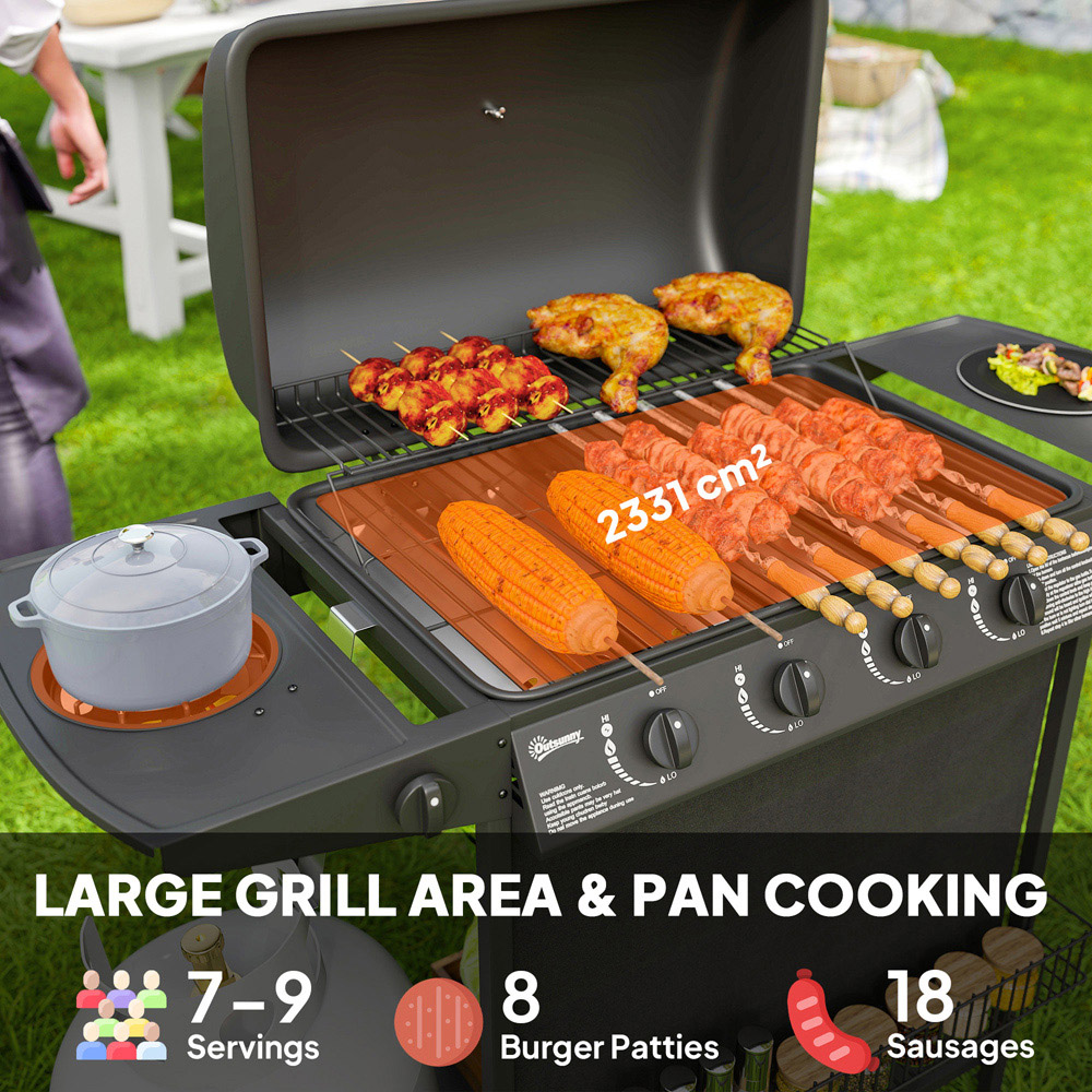 Outsunny Black 5 Burner Gas Barbecue Grill with Lid Image 4