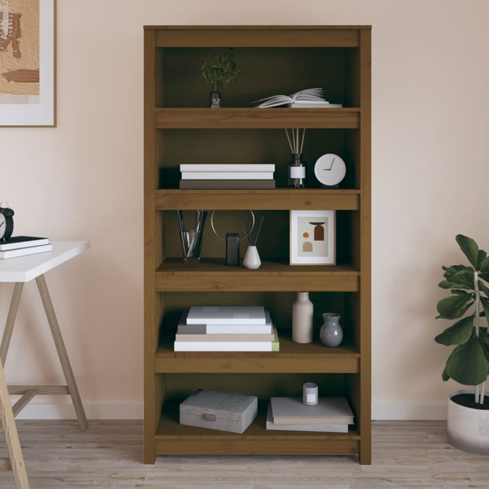 vidaXL 5 Shelf Honey Brown Solid Pine Wood Bookcase Image 1