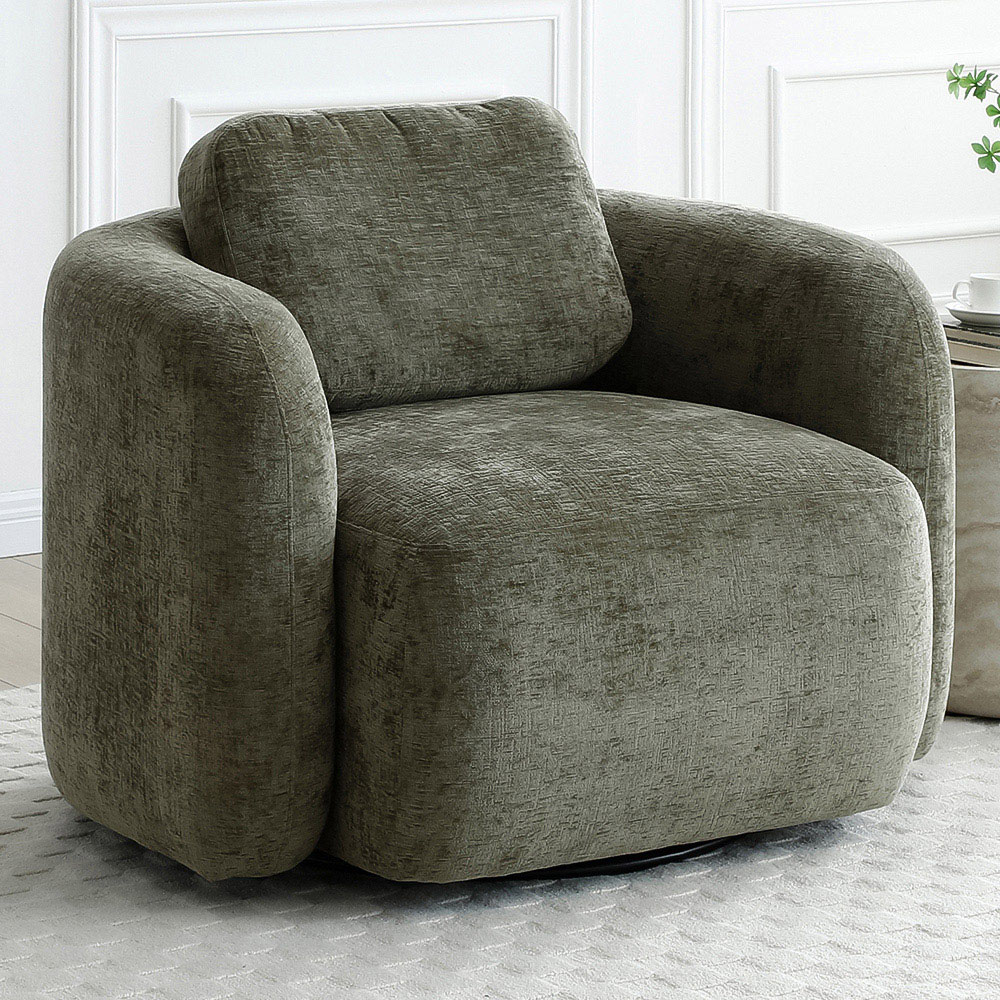 Molly Distressed Olive Soft Chenille Swivel Armchair Image 1