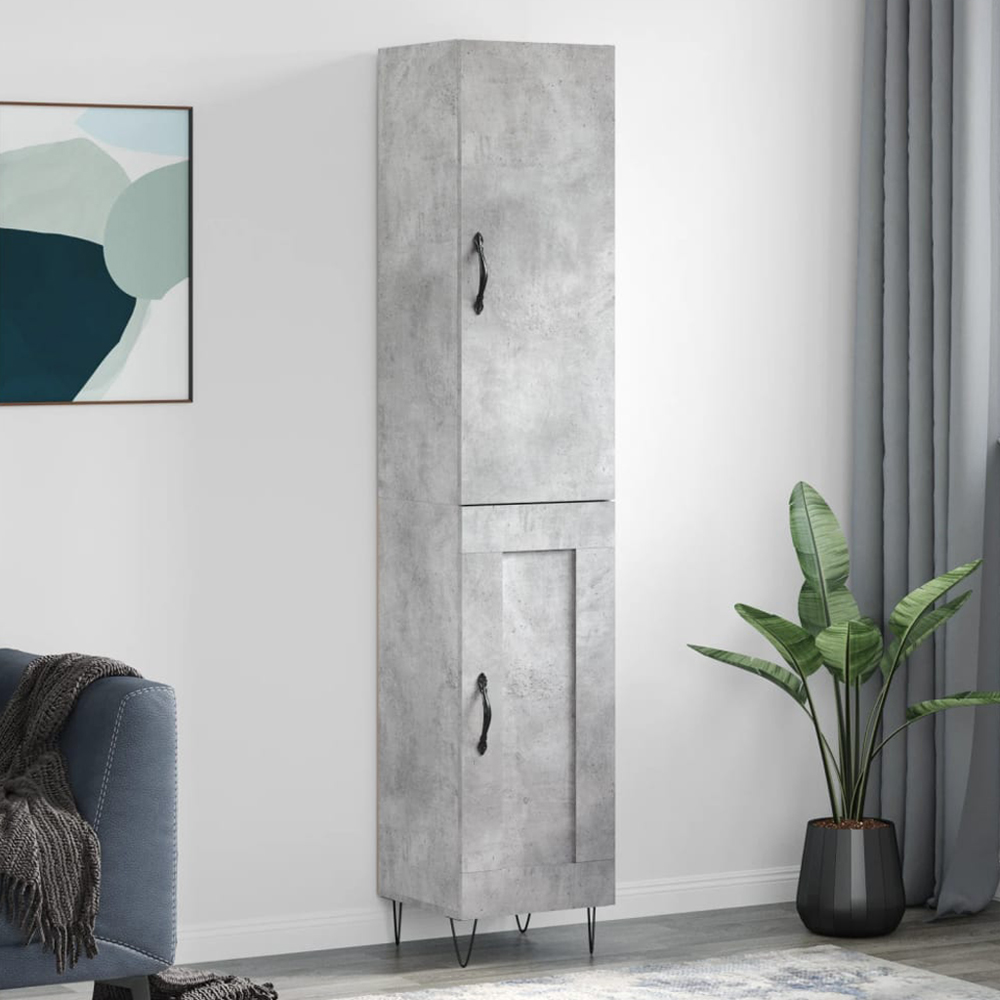 vidaXL 2 Door Concrete Grey Tall Highboard with Metal Legs Image 1
