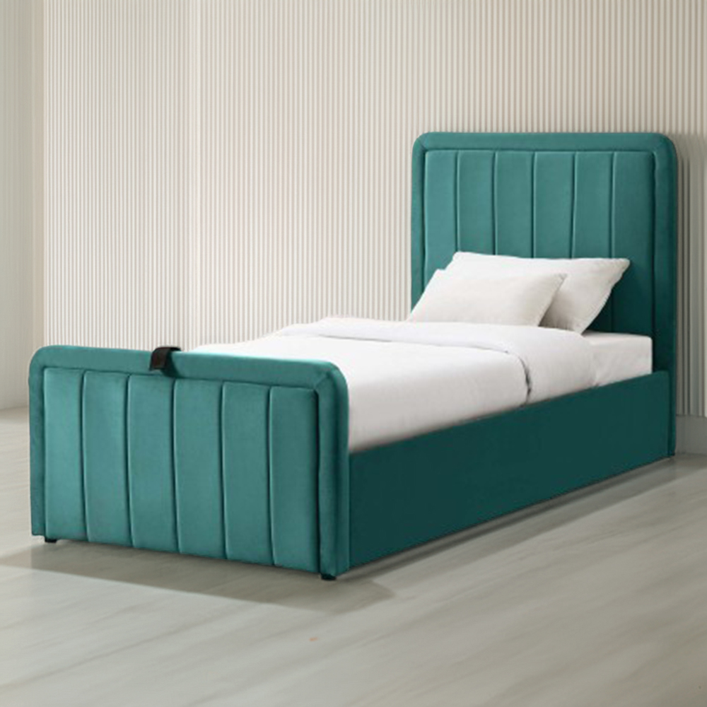 Comfy Living Single Green Brushed Velvet Ottoman Bed Frame Image 1