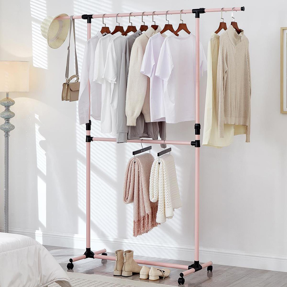 House Of Home Pink Adjustable Double Clothes Rail Image 2