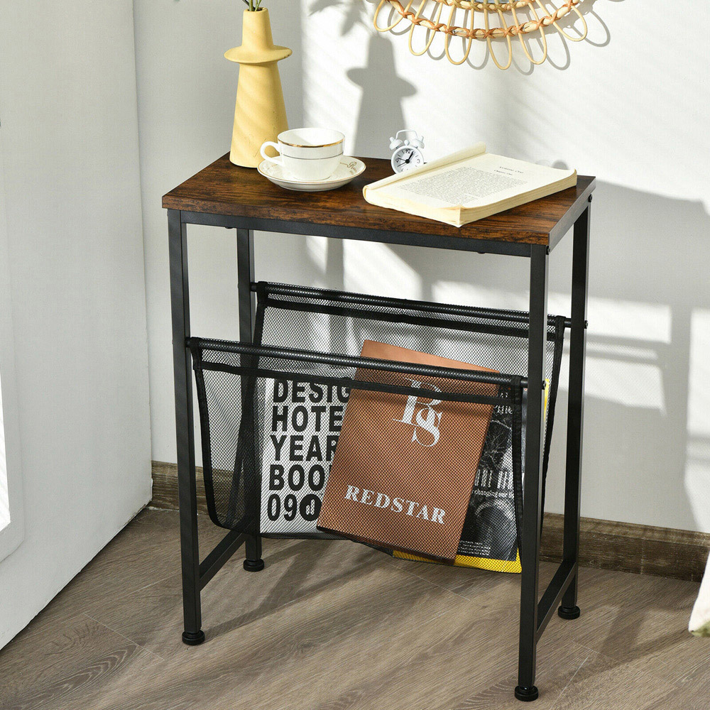 Costway Narrow End Table with Mesh Magazine Holder Image 4