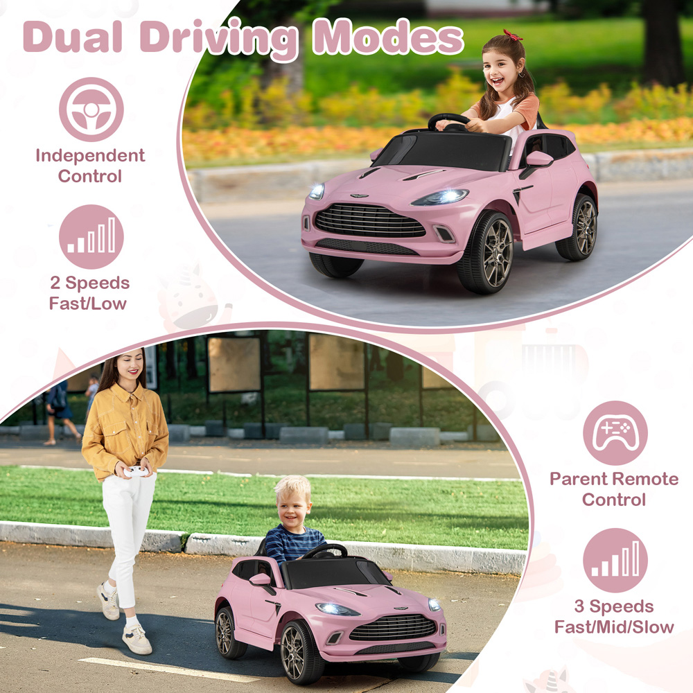 Costway Kids Pink Licensed Aston Martin Ride On Car with Horn and Taillight 12V Image 5