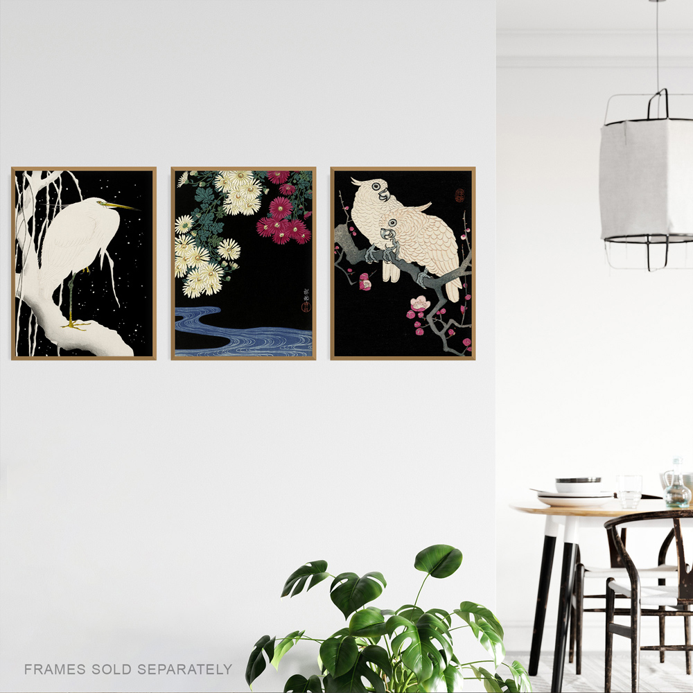 Artery8 White Ohora Koson Flower Heron Cockatoo Artwork Wall Art Print 30 x 41cm 3 Pack Image 3