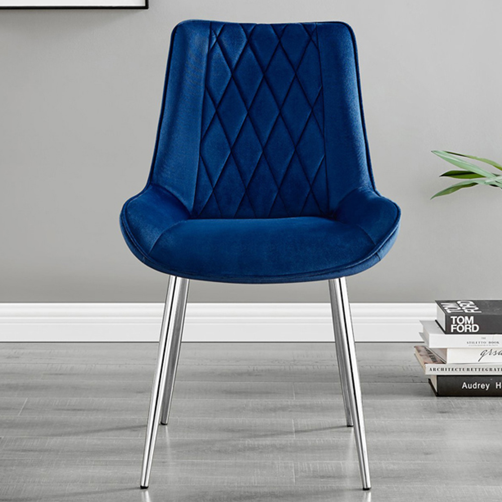 Furniturebox Lucia Cesano 6 Seater Dining Set Grey Gloss Navy and Chrome Image 3