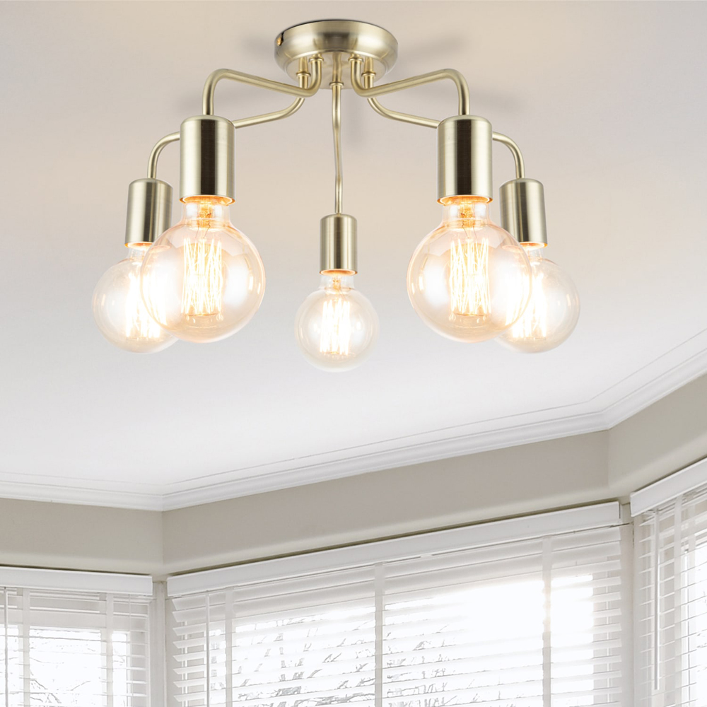 Cosylyte Fraser 5 Light Brushed Brass Metal Flush Ceiling Light Image 2