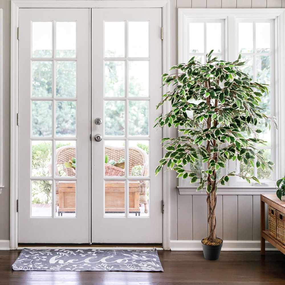 Costway Ficus Tree Indoor Artificial Plant In Pot 5.2ft Image 2