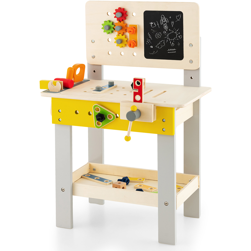 Costway Kids Wooden Workbench with Blackboard Image 3