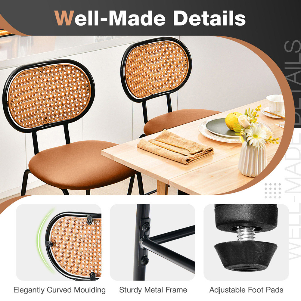Costway Brown PU Leather Bar Stool Set of 2 Image 8