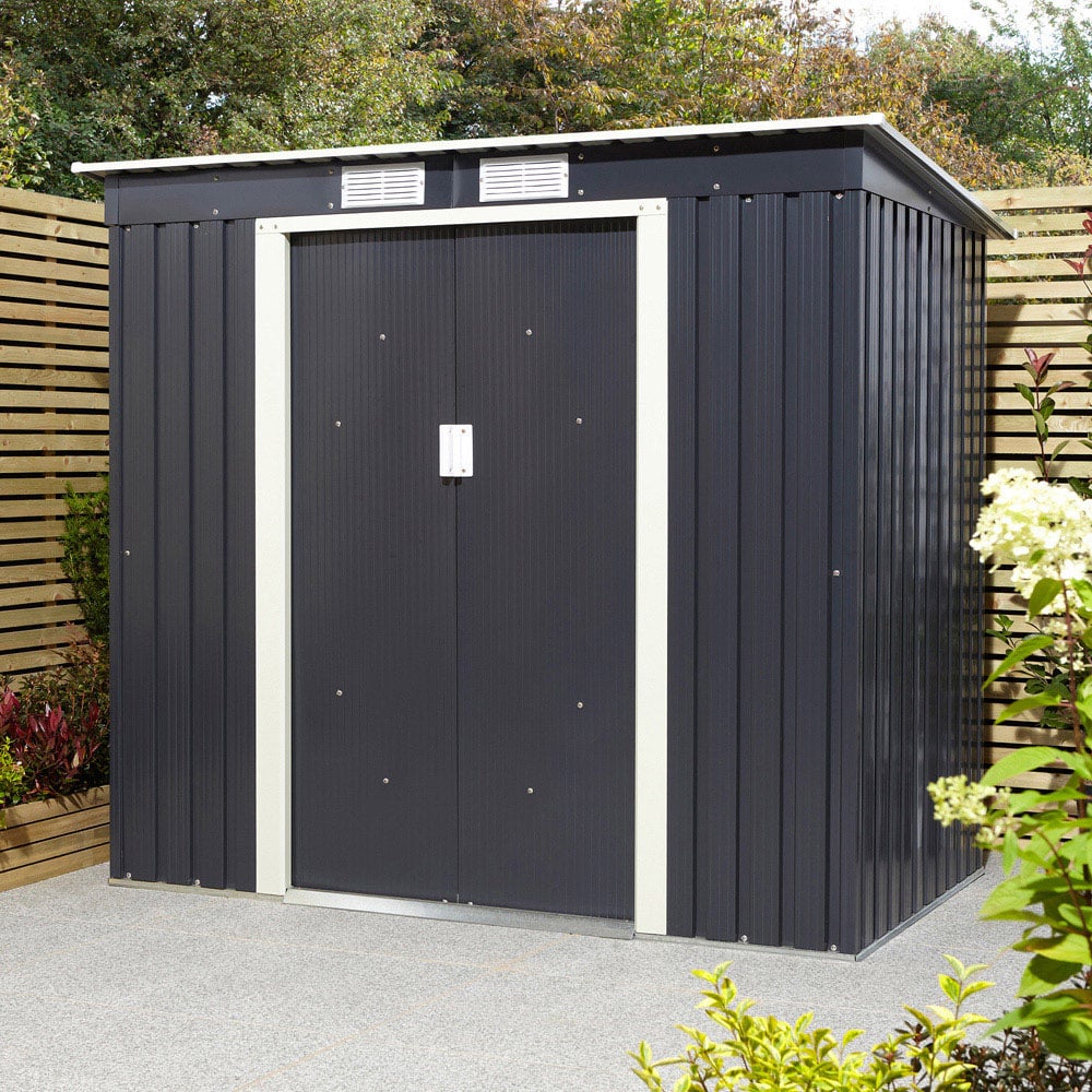 Rowlinson Trentvale Metal Pent Shed Dark Grey with Foundation Kit 6 x 4ft Image 2